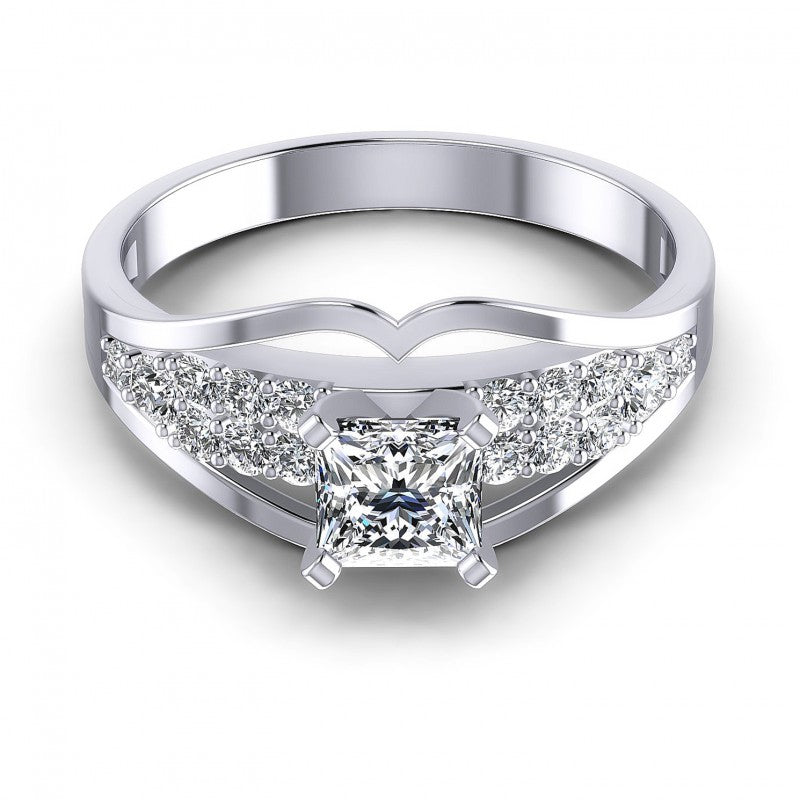 Princess and Round Diamonds 0.70CT Engagement Ring in 14KT Yellow Gold