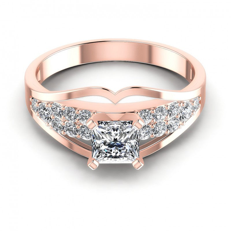 Princess and Round Diamonds 0.70CT Engagement Ring in 18KT Yellow Gold