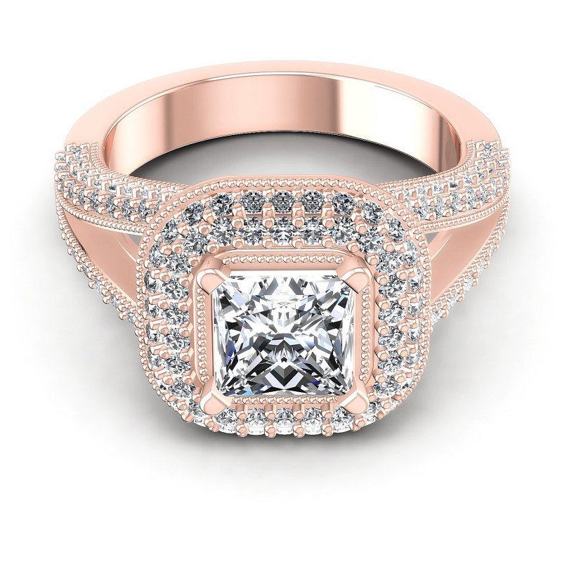 Princess and Round Diamonds 1.45CT Antique Ring in 18KT Yellow Gold