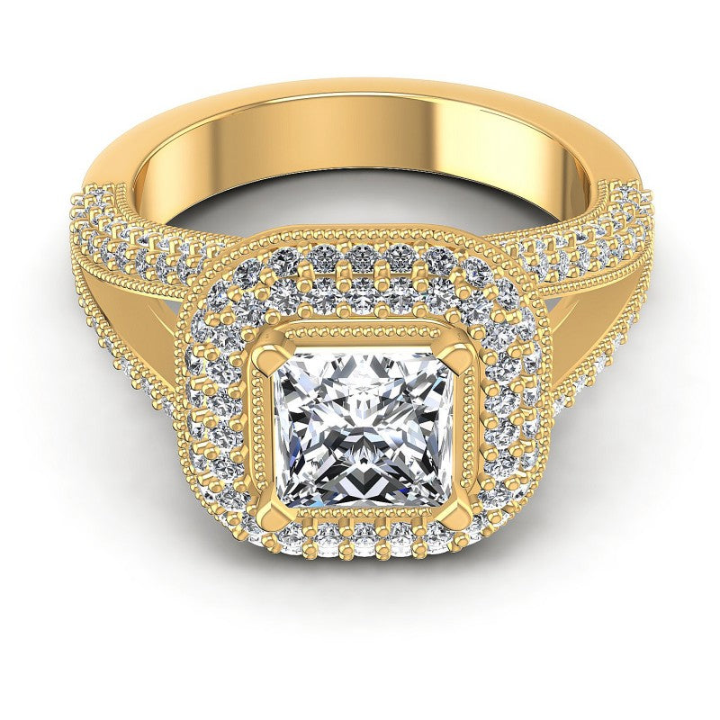 Princess and Round Diamonds 1.45CT Antique Ring in 14KT Yellow Gold
