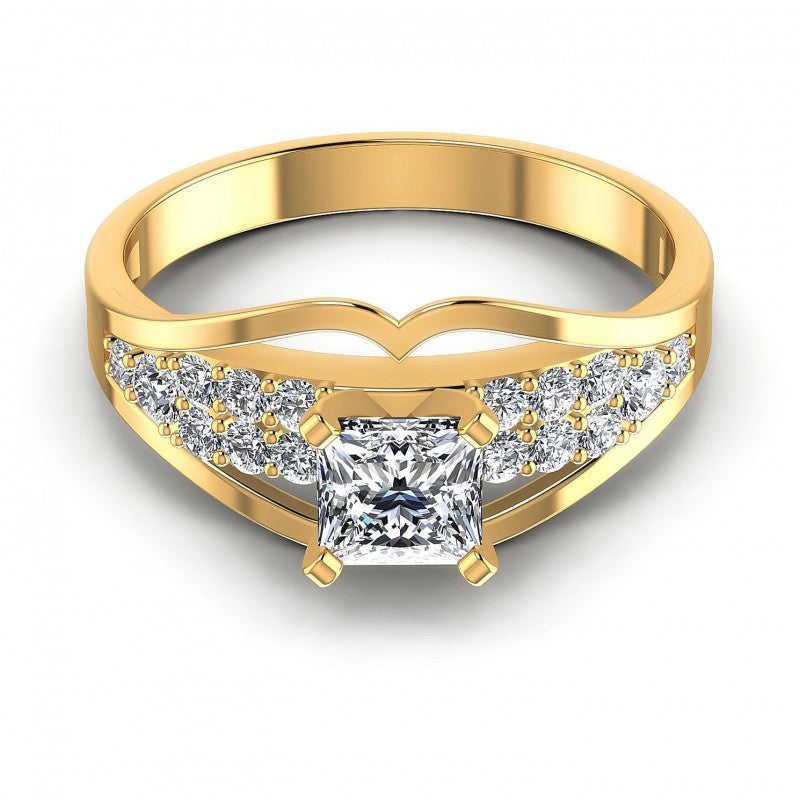 Princess and Round Diamonds 0.70CT Engagement Ring in 14KT Yellow Gold