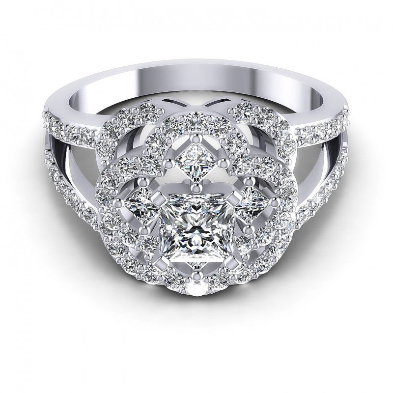 Princess and Round Diamonds 1.15CT Engagement Ring in 14KT Yellow Gold