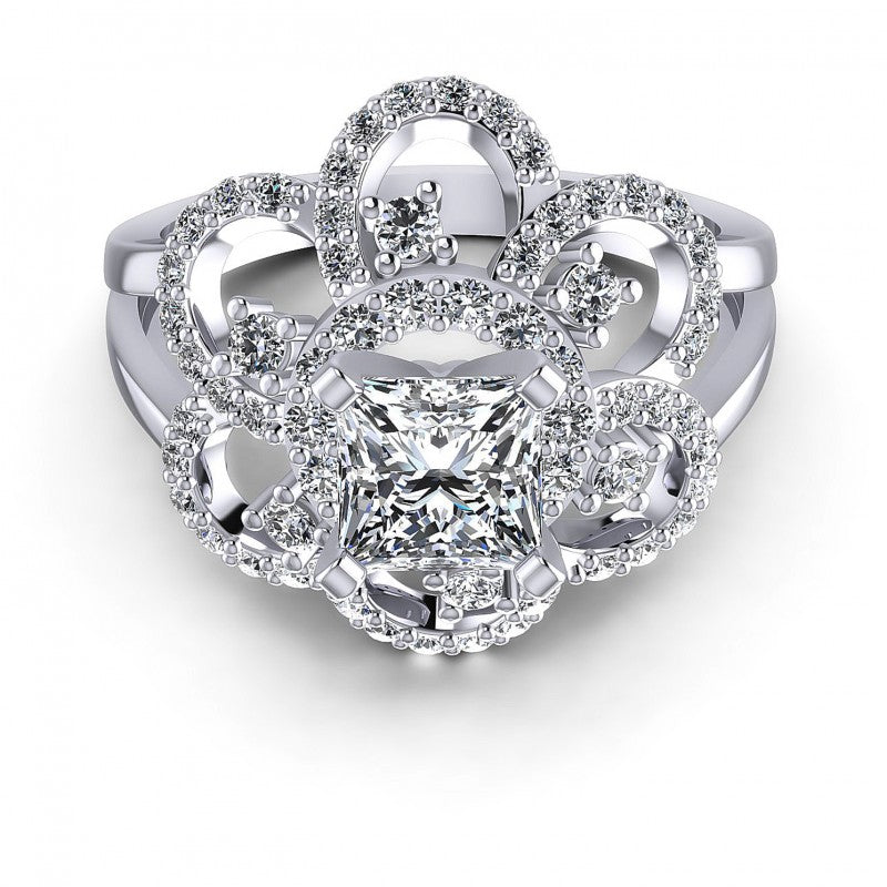 Princess and Round Diamonds 1.15CT Engagement Ring in 14KT Yellow Gold