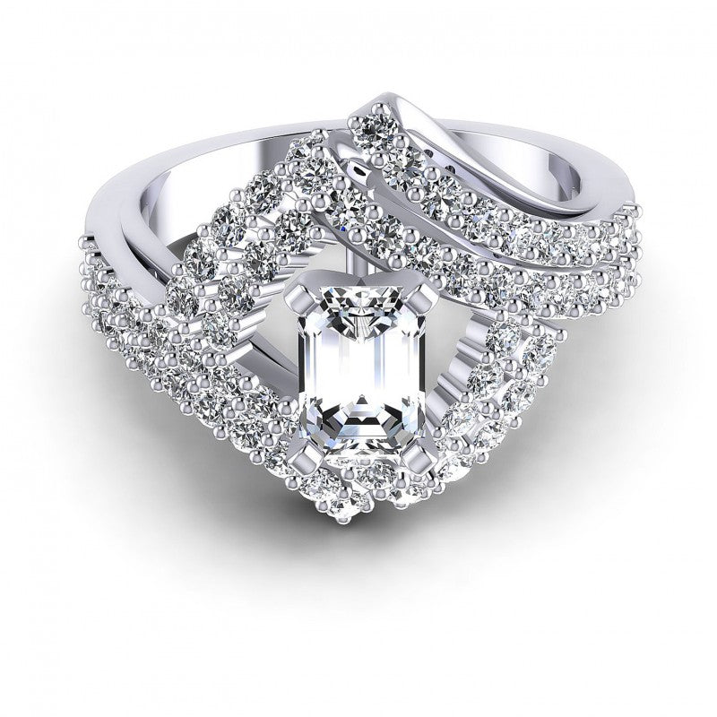 Round and Emerald Diamonds 1.15CT Engagement Ring in 14KT Yellow Gold