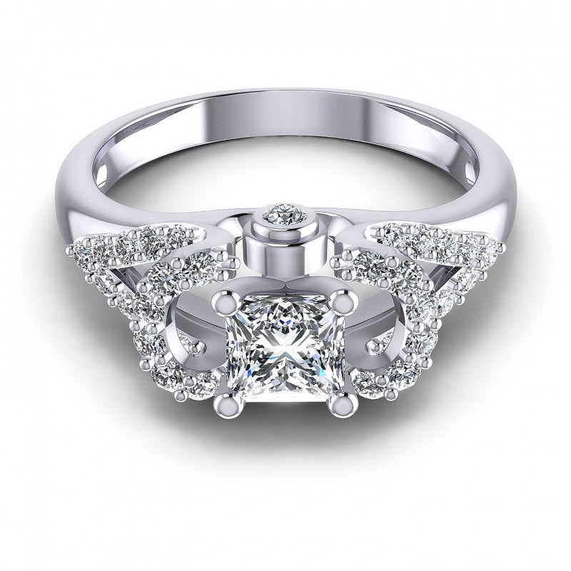 Princess and Round Diamonds 0.80CT Engagement Ring in 14KT Yellow Gold