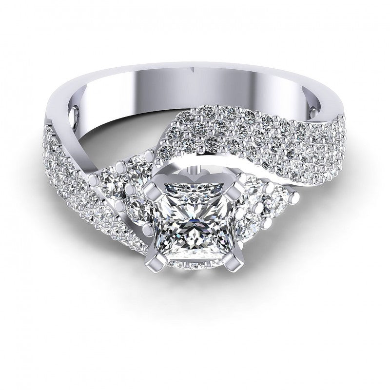 Princess and Round Diamonds 1.10CT Engagement Ring in 14KT Yellow Gold