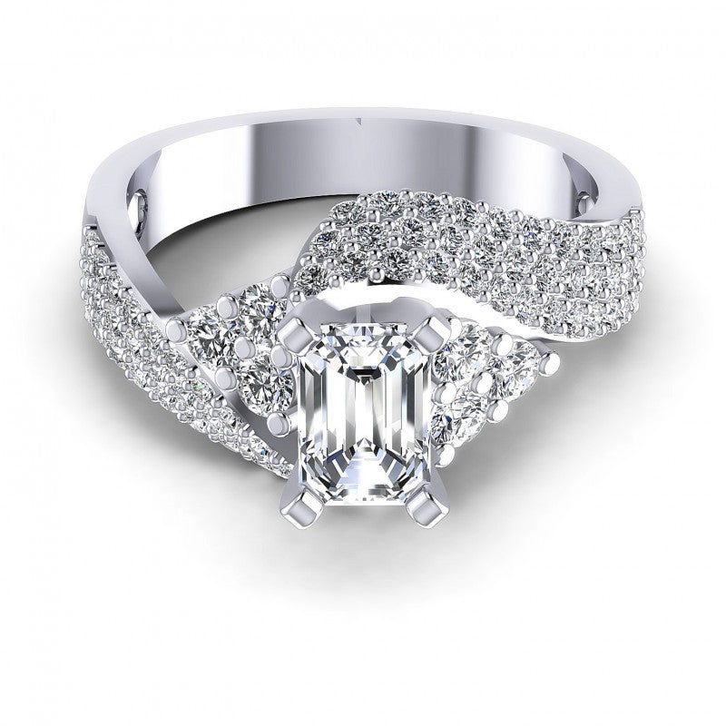 Round and Emerald Diamonds 1.10CT Engagement Ring in 14KT Yellow Gold