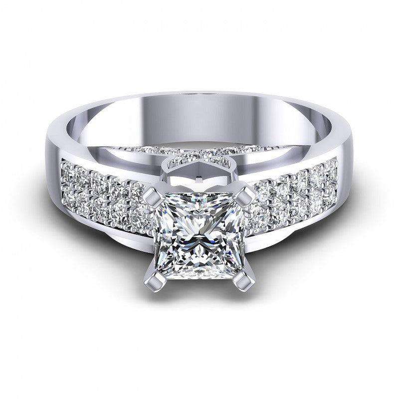 Princess and Round Diamonds 0.85CT Engagement Ring in 14KT Yellow Gold