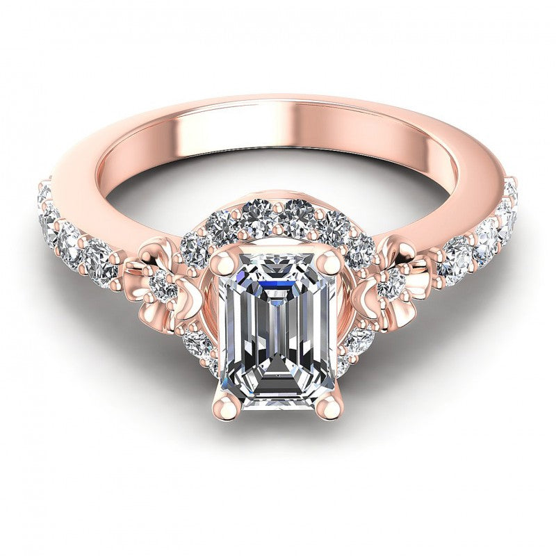 Round and Emerald Diamonds 0.95CT Engagement Ring in 18KT Yellow Gold