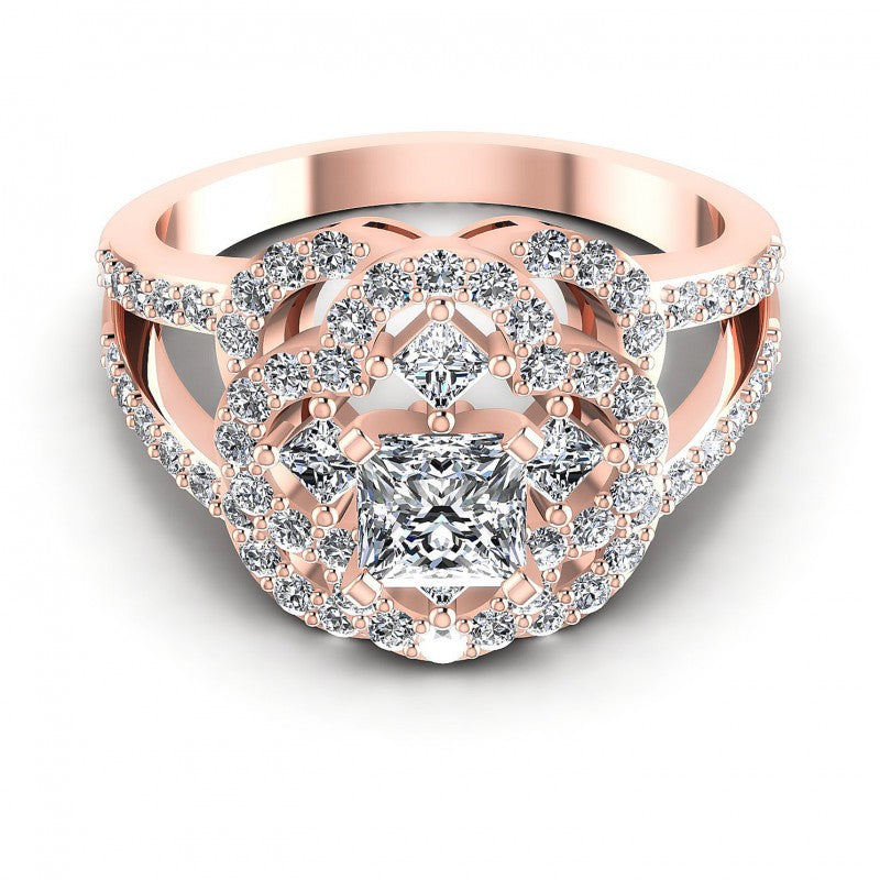 Princess and Round Diamonds 1.15CT Engagement Ring in 18KT Yellow Gold