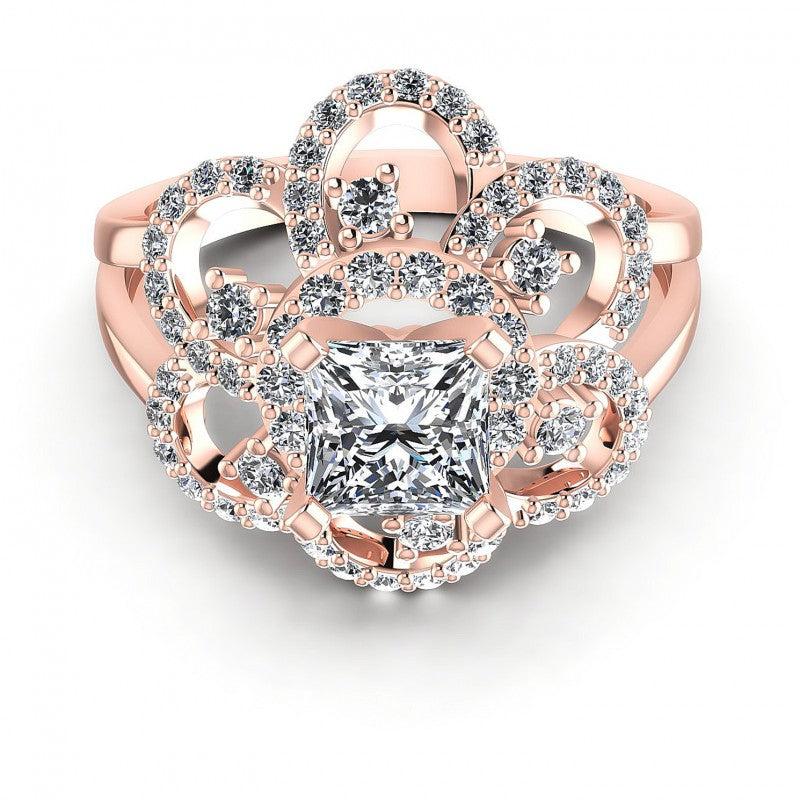 Princess and Round Diamonds 1.15CT Engagement Ring in 18KT Yellow Gold