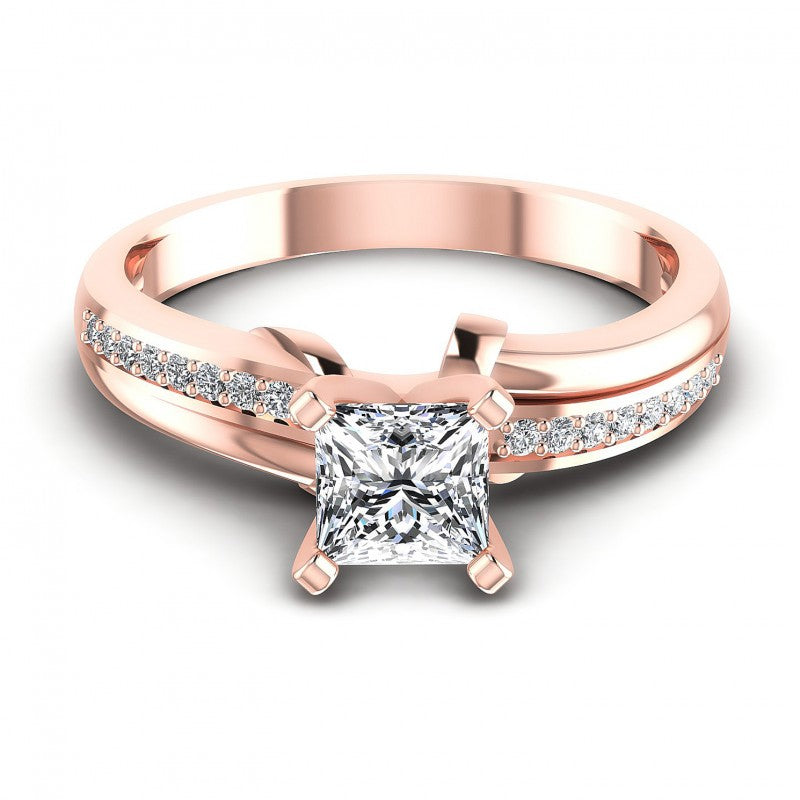 Princess and Round Diamonds 0.45CT Engagement Ring in 18KT Yellow Gold
