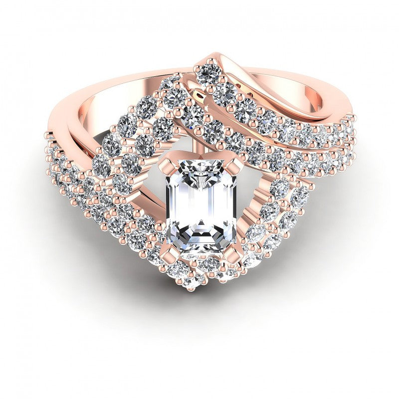 Round and Emerald Diamonds 1.15CT Engagement Ring in 18KT Yellow Gold