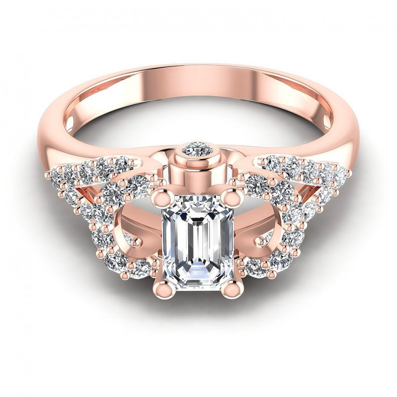 Round and Emerald Diamonds 0.80CT Engagement Ring in 18KT Yellow Gold