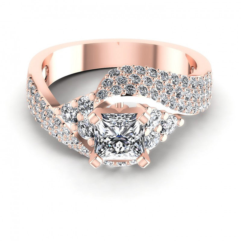 Princess and Round Diamonds 1.10CT Engagement Ring in 18KT Yellow Gold