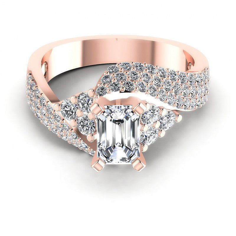 Round and Emerald Diamonds 1.10CT Engagement Ring in 18KT Yellow Gold