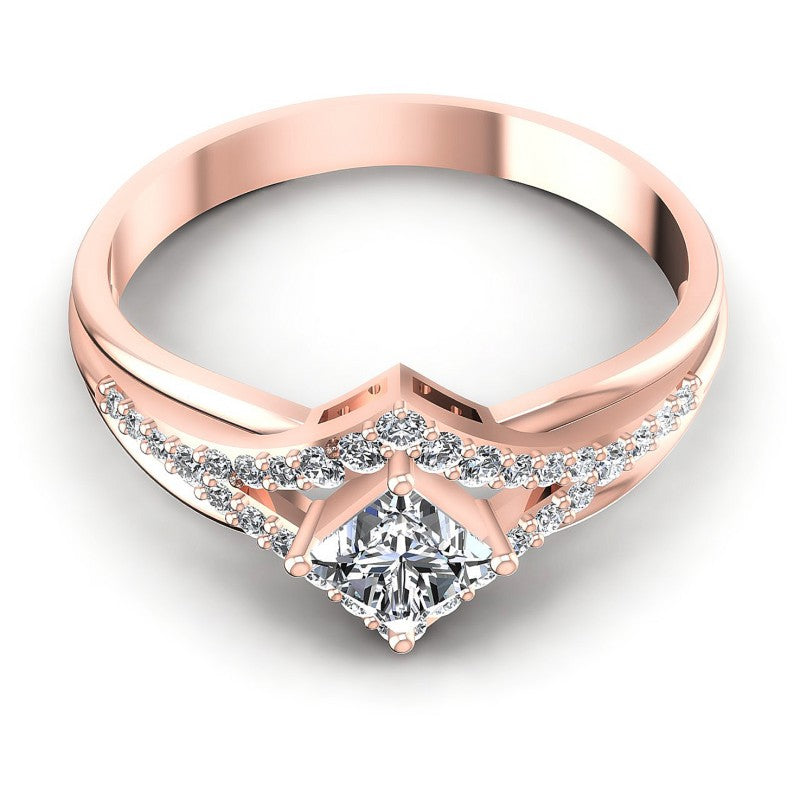 Princess and Round Diamonds 0.60CT Engagement Ring in 18KT Yellow Gold