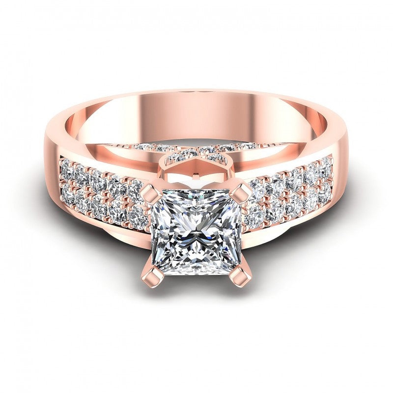 Princess and Round Diamonds 0.85CT Engagement Ring in 18KT Yellow Gold