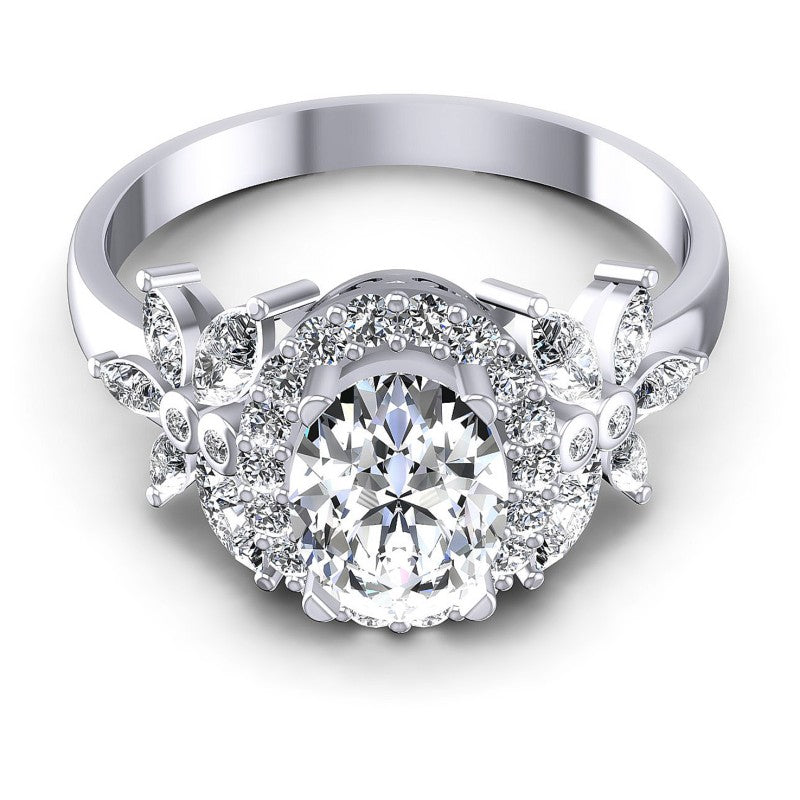 Round and Oval and Marquise Diamonds 1.15CT Halo Ring in 14KT Yellow Gold