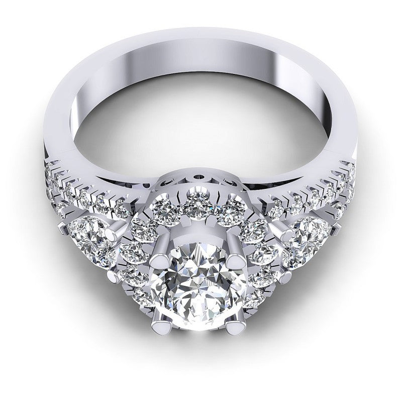 Round and Oval and Heart Diamonds 1.30CT Halo Ring in 14KT Yellow Gold