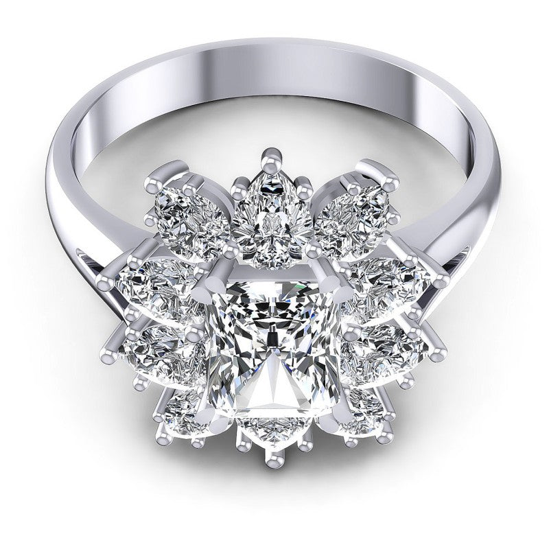 Radiant and Pear Diamonds 1.65CT Halo Ring in 14KT Yellow Gold