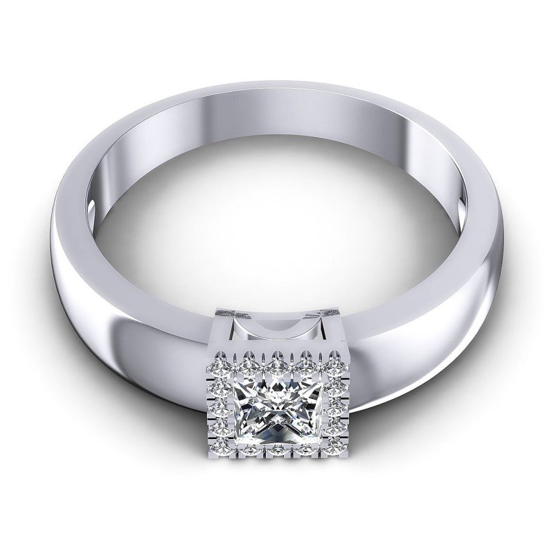Princess and Round Diamonds 0.50CT Halo Ring in 14KT Yellow Gold