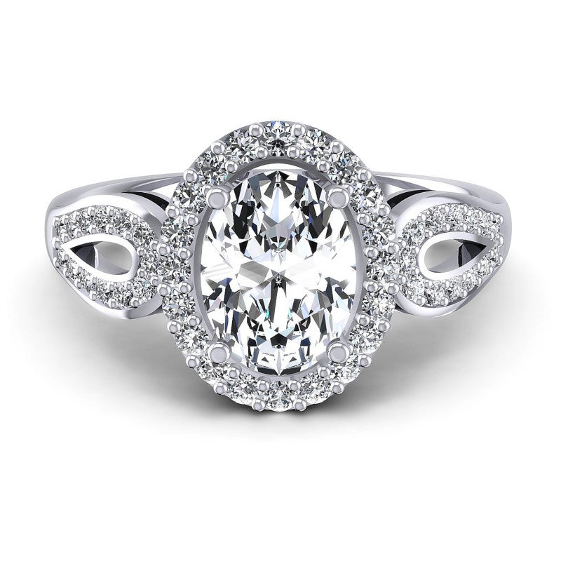 Round and Oval Diamonds 1.55CT Halo Ring in 14KT Yellow Gold