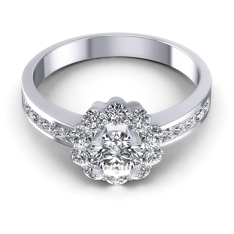 Princess and Round Diamonds 0.95CT Halo Ring in 14KT Yellow Gold