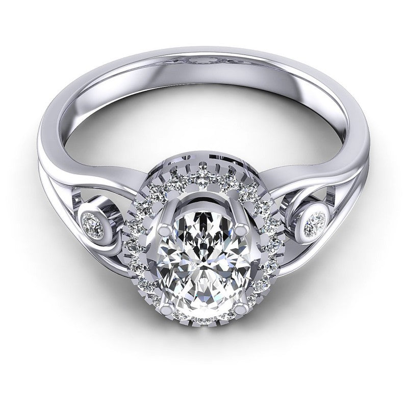 Round and Oval Diamonds 0.60CT Halo Ring in 14KT Yellow Gold