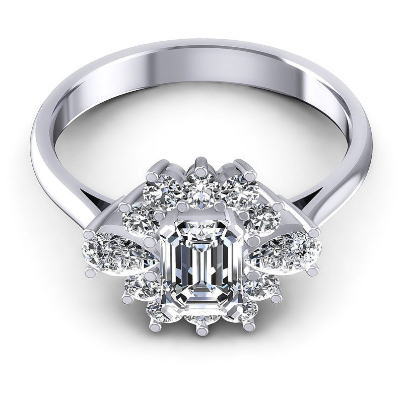 Round and Emerald and Pear Diamonds 0.95CT Halo Ring in 14KT Yellow Gold