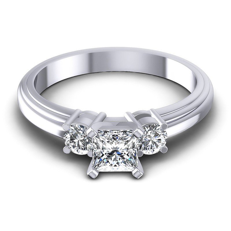 Princess and Round Diamonds 0.60CT Three Stone Ring in 14KT Yellow Gold