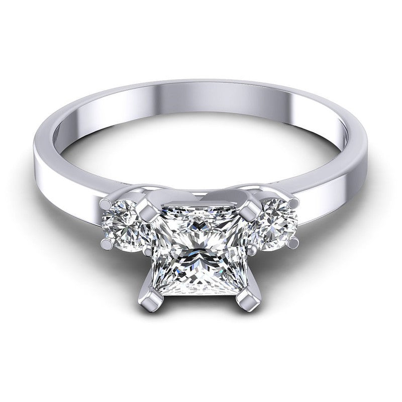 Princess and Round Diamonds 0.85CT Three Stone Ring in 14KT Yellow Gold
