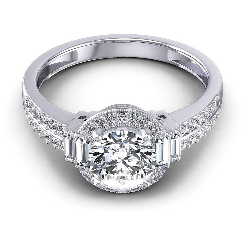 Baguette and Round Diamonds 0.75CT Antique Ring in 14KT Yellow Gold