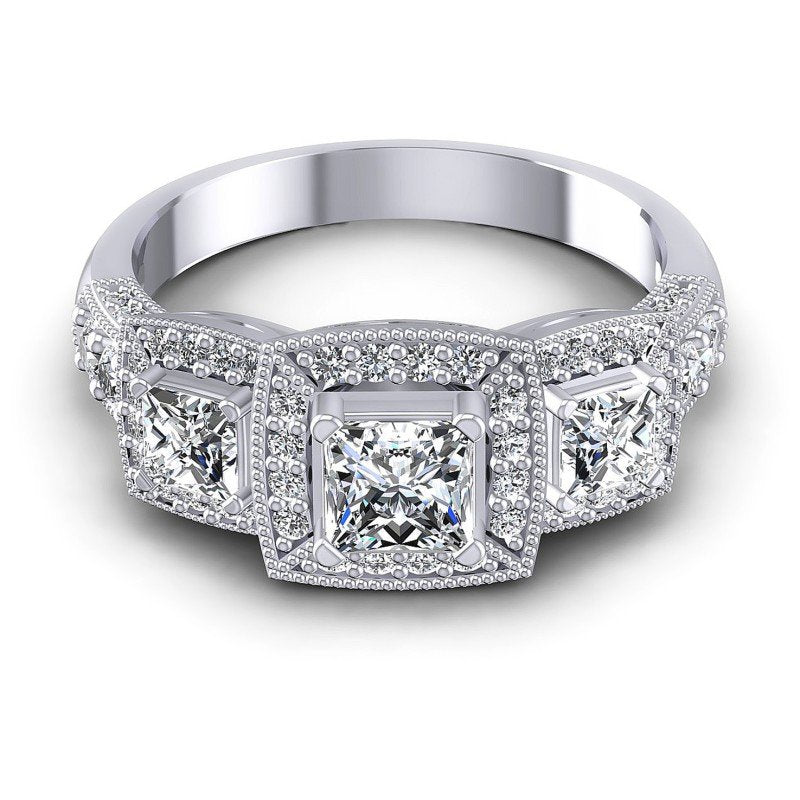 Princess and Round Diamonds 1.55CT Antique Ring in 14KT Yellow Gold