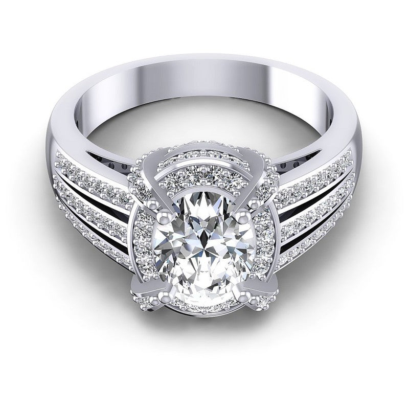 Round and Oval Diamonds 1.85CT Halo Ring in 14KT Yellow Gold