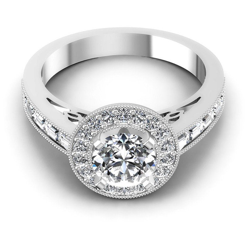 Baguette and Round Diamonds 1.10CT Antique Ring in 14KT Yellow Gold