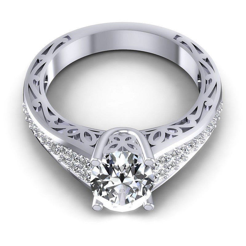 Round and Oval Diamonds 1.45CT Engagement Ring in 14KT Yellow Gold