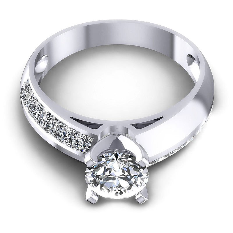 Princess and Round Diamonds 0.90CT Engagement Ring in 14KT Yellow Gold