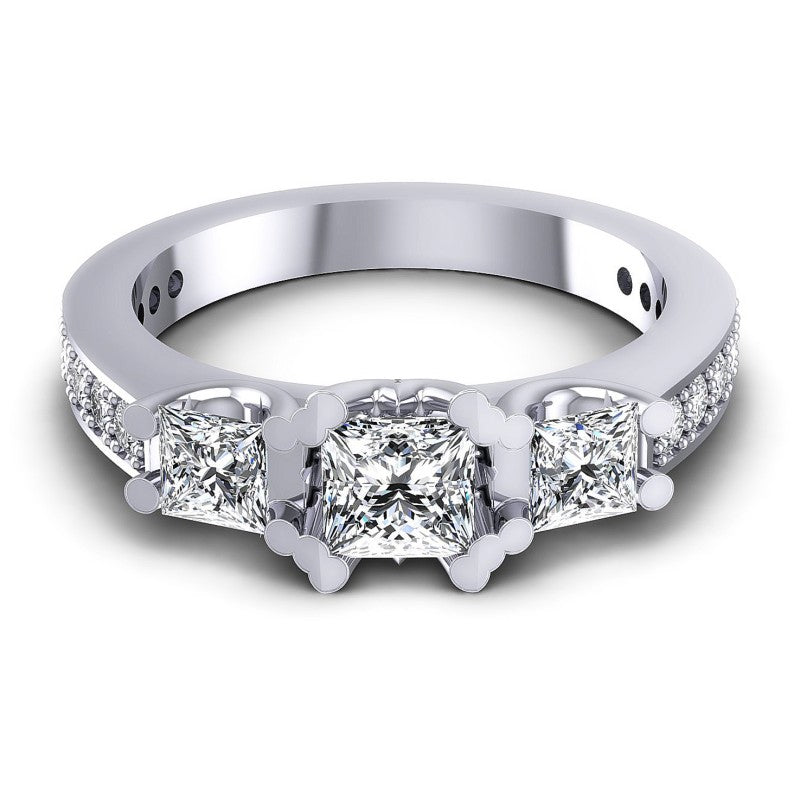 Princess and Round Diamonds 1.01CT Three Stone Ring in 14KT Yellow Gold