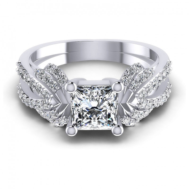 Princess and Round Diamonds 0.85CT Engagement Ring in 14KT Yellow Gold