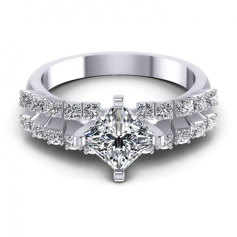 Princess and Round Diamonds 0.70CT Engagement Ring in 14KT Yellow Gold