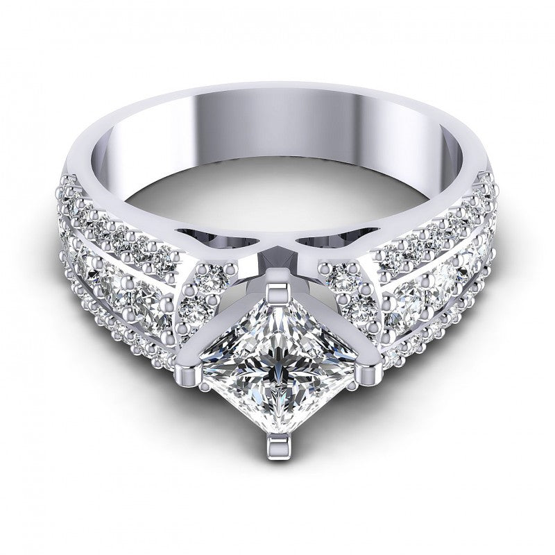 Princess and Round Diamonds 1.20CT Engagement Ring in 14KT Yellow Gold