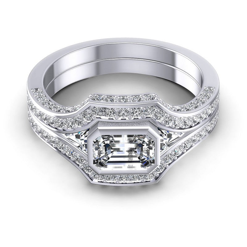 Triangle and Round and Emerald Diamonds 1.15CT Engagement Ring in 14KT Yellow Gold