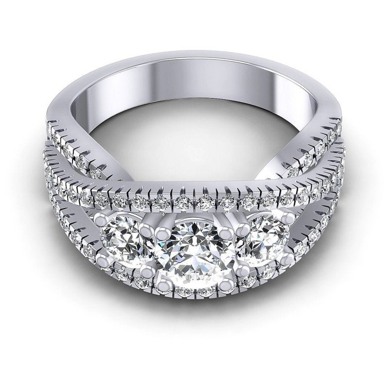 Round Diamonds 1.35CT Three Stone Ring in 14KT Yellow Gold