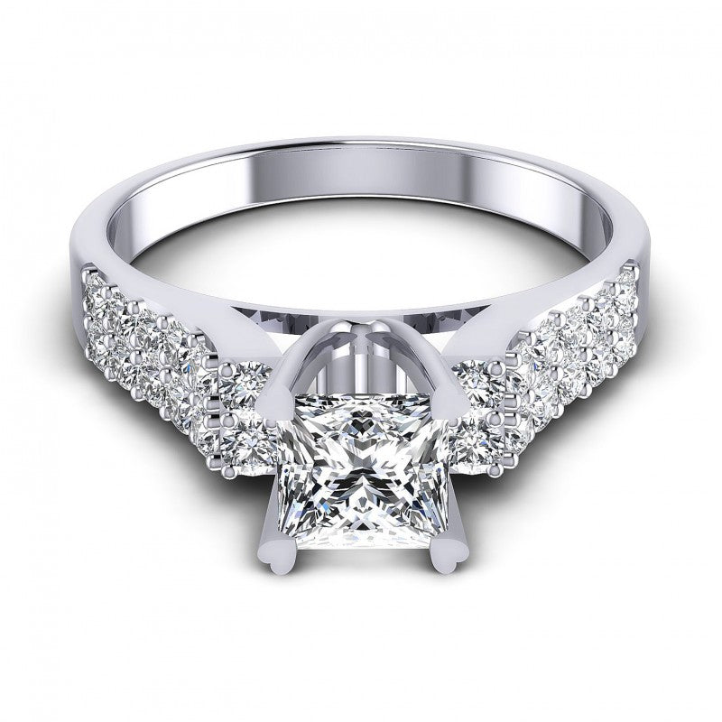 Princess and Round Diamonds 0.90CT Engagement Ring in 14KT Yellow Gold