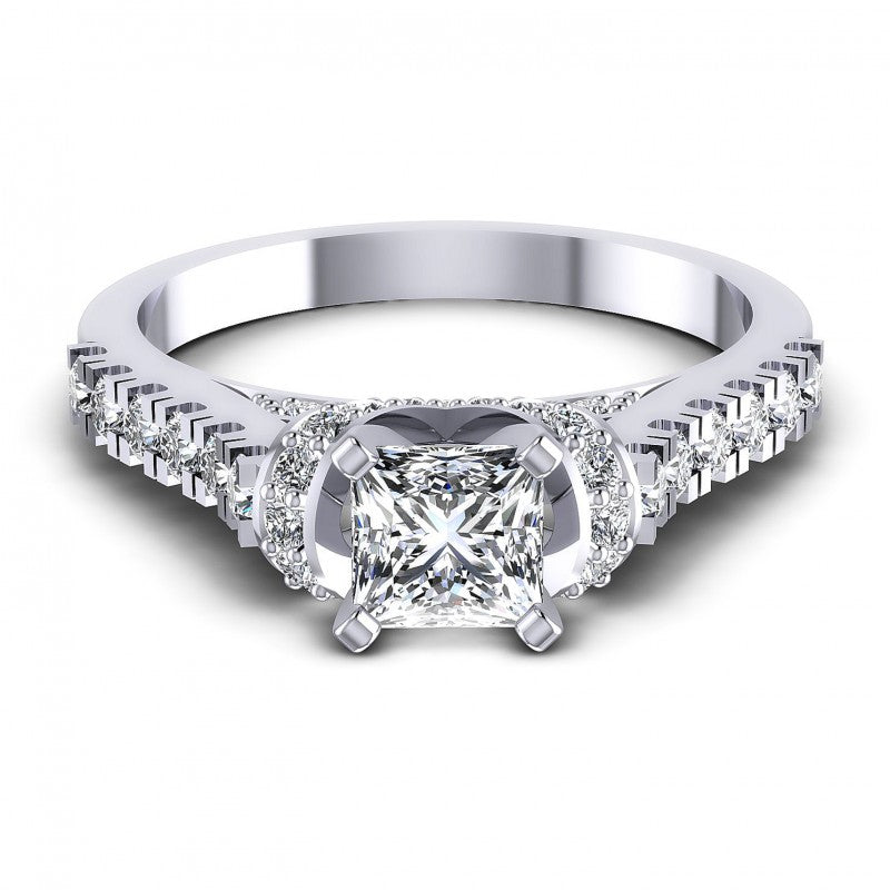 Princess and Round Diamonds 0.95CT Engagement Ring in 14KT Yellow Gold