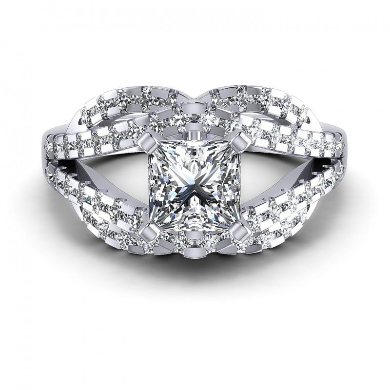 Princess and Round Diamonds 1.10CT Engagement Ring in 14KT Yellow Gold