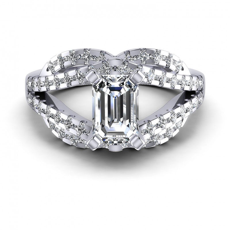 Round and Emerald Diamonds 1.10CT Engagement Ring in 14KT Yellow Gold