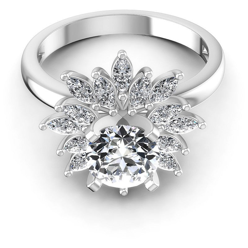Round and Marquise Diamonds 1.05CT Engagement Ring in 14KT Yellow Gold