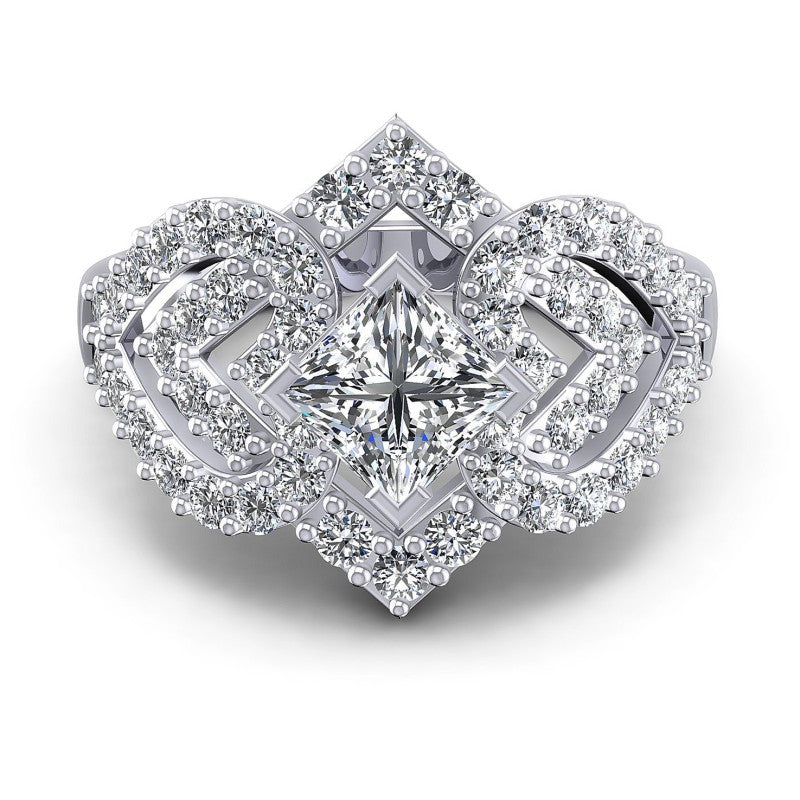 Princess and Round Diamonds 1.20CT Engagement Ring in 14KT Yellow Gold